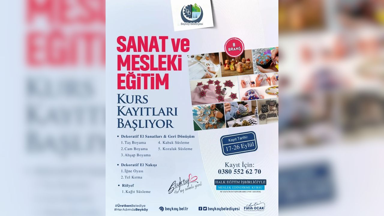 Beyköy Belediyesi’nde Sanat ve Mesleki Eğitim Kursları Başlıyor