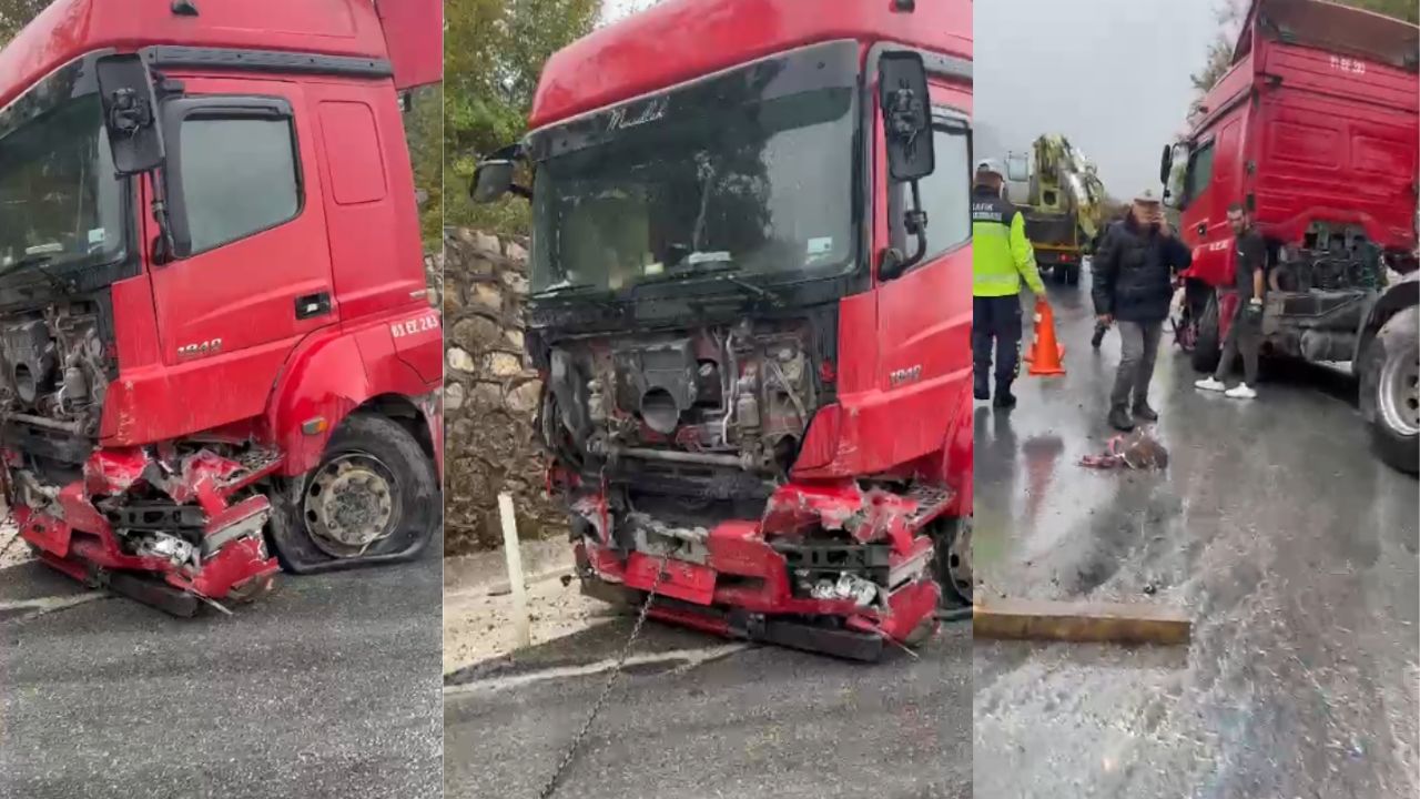 Şifalı Su Mevkiinde Tır Bariyerlere Çarptı; Sürücü Hastaneye Kaldırıldı