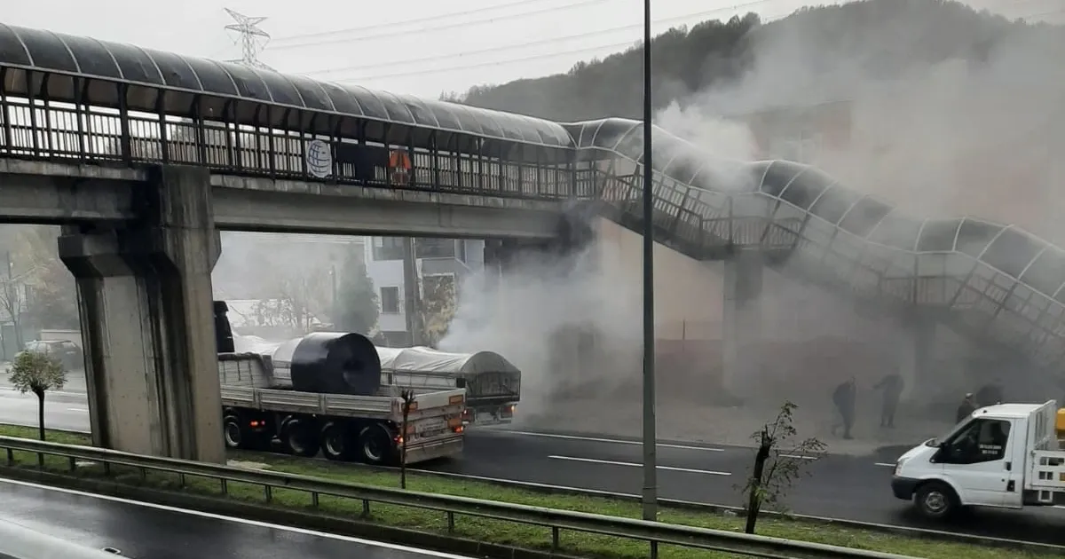 Düzce’de seyir halindeki tırın dorsesinde yangın çıktı