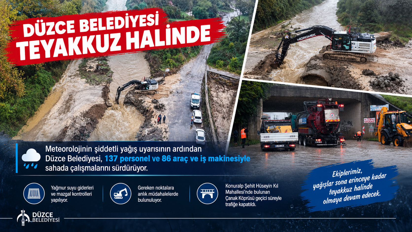 Düzce Belediyesi, 137 personel ve 86 araçla teyakkuzda